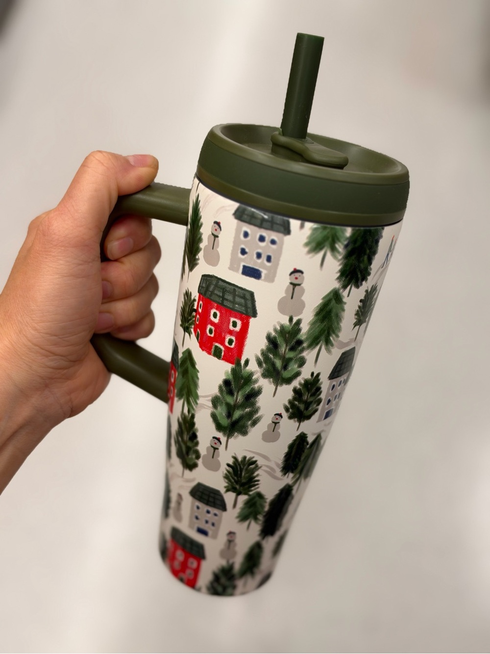 Insulated Olive Green Holiday Tree Travel Mug -